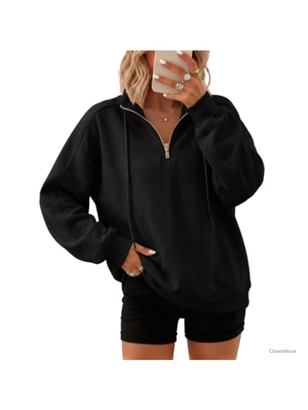 Oversized Quarter Zip Pullover Sweatshirt Mock Neck Women's Casual Top